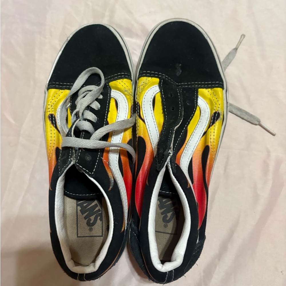 Vans Black and Yellow Flame Design Shoes